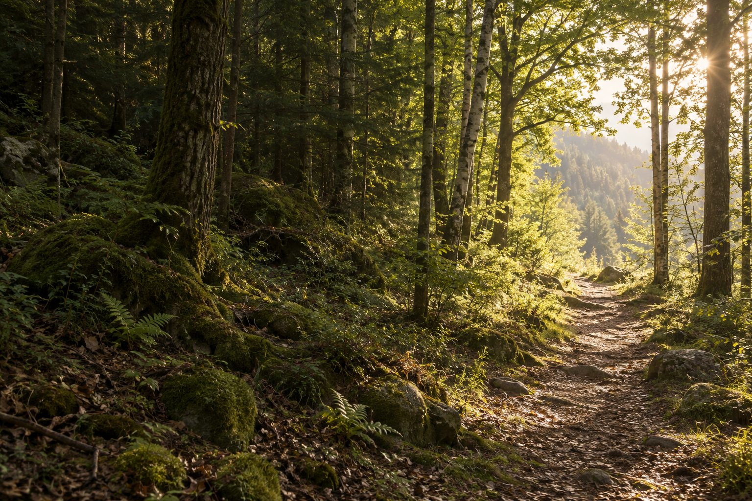 Sunlit forest foliage framed by canvas tent flaps.